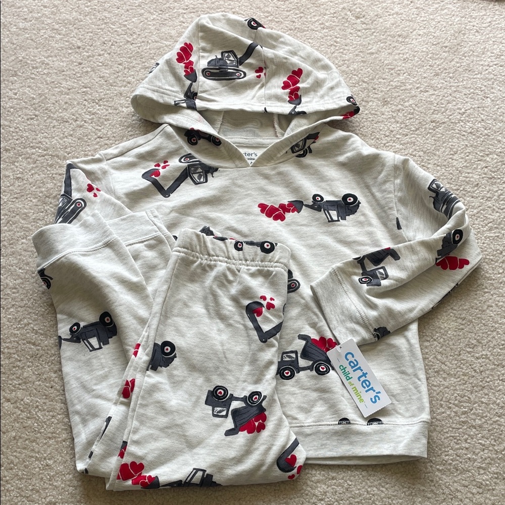 NWT 4T Boys Girls Heart Carter's Construction Hoodie & Pants Set with Fun Print